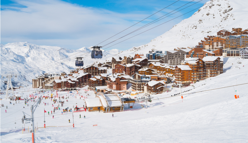 Aerial view of Val Thorens, trois vallees complex, France