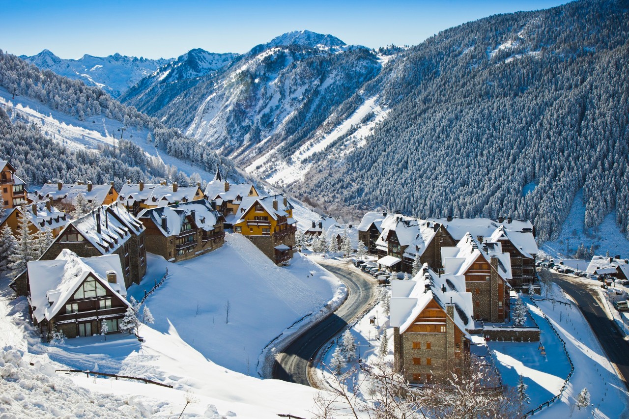 Baqueira Beret, Ski resort, Pyrenees, Aran Valley, Lleida, Catalonia, Spain.