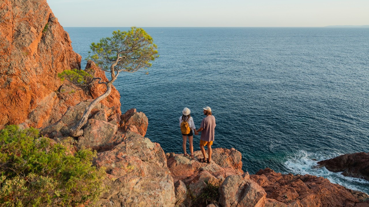 Woman and man  enjoying  vacation at  French Riviera in summer